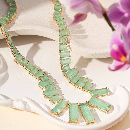 Colar Inteiro Retângulos de Fusion Esmeralda Colombiana 43cm - Banho de Ouro 18k