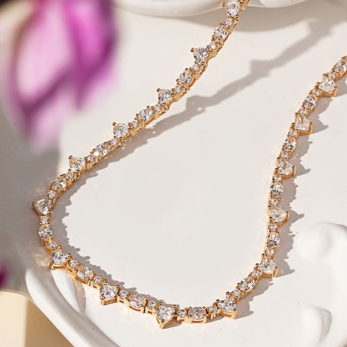 Colar Riviera com Corações e Ovais de Zircônias Brancas 42cm - Banho de Ouro 18k