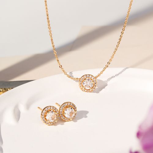 Conjunto Brinco e Colar Redondo 5mm com Zircônias Brancas 50cm - Banho de Ouro 18k