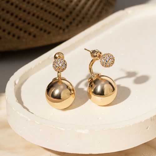 Brinco EarJacket Esferas com Zircônias Brancas - Banho de Ouro 18k