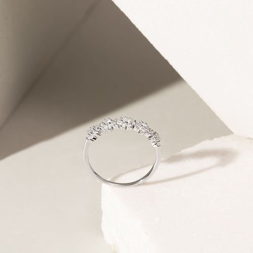 Anel aliança flores zircônia branca prata 925