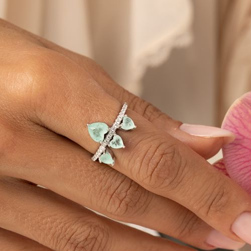 Anel Corações com Fusion Turmalina Light e Zircônias Brancas - Prata 925