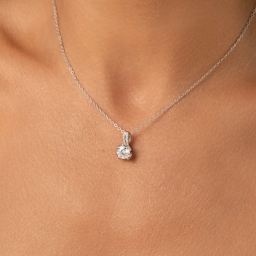 Colar Moissanite Lapidação Brilhante 6,5mm 1,0CT/100 Pontos e Zircônias Brancas D - VVS1 50cm - Prata 925