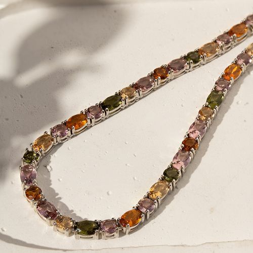 Colar Riveira Inteira Ovais e Redondos com Cristal Turmalina 42cm - Prata 925