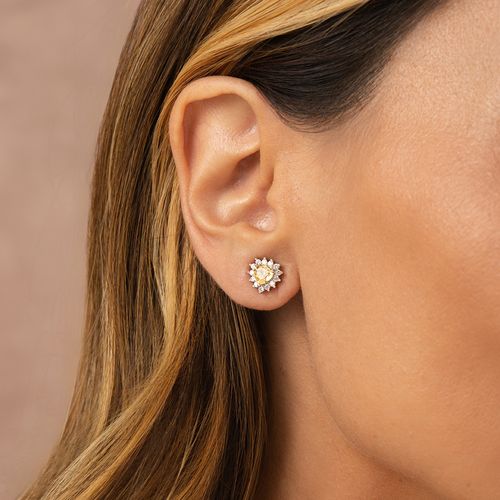 Brinco Coração Zircônia Premium Fancy Yellow e Zircônias Brancas - Prata 925