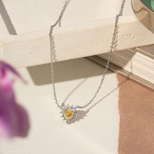 Colar Coração Zircônia Premium Fancy Yellow e Zircônias Brancas 50cm - Prata 925