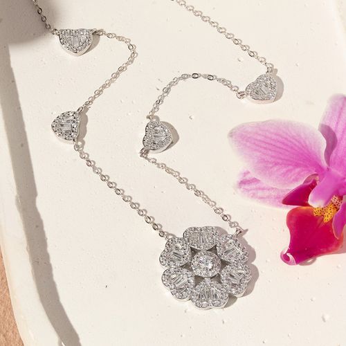 Colar Trevo Corações com Zircônias Brancas Baguetes - Prata 925