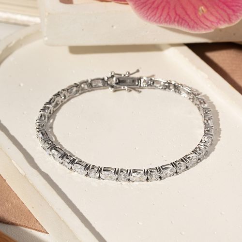 Pulseira Riveira Inteira Ovais e Redondos com Zircônias Premium 5A 17cm - Prata 925