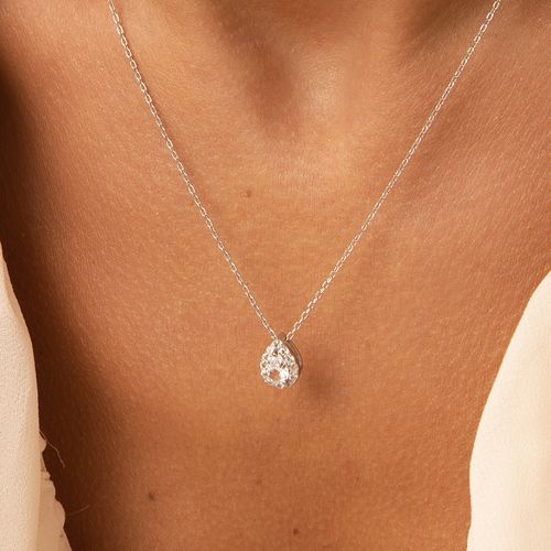 Colar Gotinha de Topázio Incolor Natural com Zircônias Brancas 50cm - Prata 925