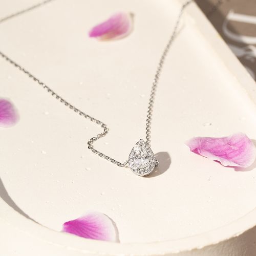 Colar Gotinha de Topázio Incolor Natural com Zircônias Brancas 50cm - Prata 925