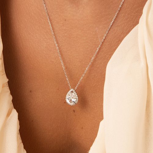 Colar Gota 6x9 de Topázio Incolor Natural com Zircônias Brancas 50cm - Prata 925