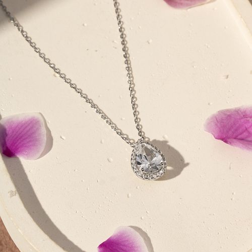 Colar Gota 6x9 de Topázio Incolor Natural com Zircônias Brancas 50cm - Prata 925