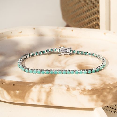 Pulseira Riviera Inteira Pedras de Nano Turquesa 17cm - Prata 925