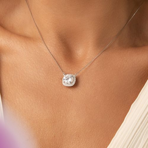 Colar Quadrado com Zircônias Brancas 50cm - Prata 925
