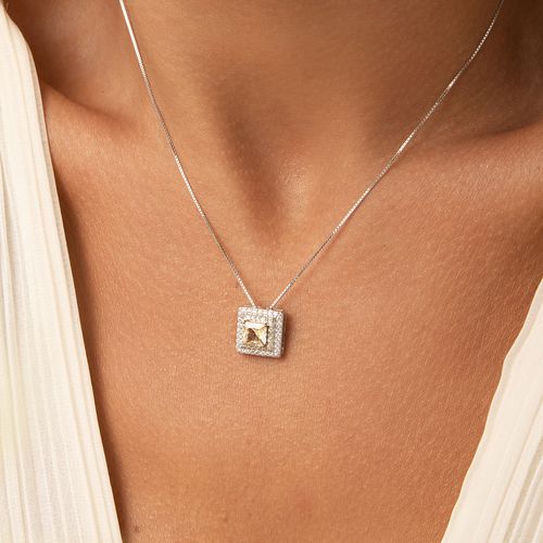 Colar Quadrado com Zircônia Diamond Lemon e Zircônias Brancas 50cm - Prata 925