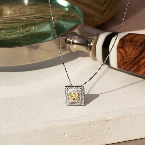 Colar Quadrado com Zircônia Diamond Lemon e Zircônias Brancas 50cm - Prata 925