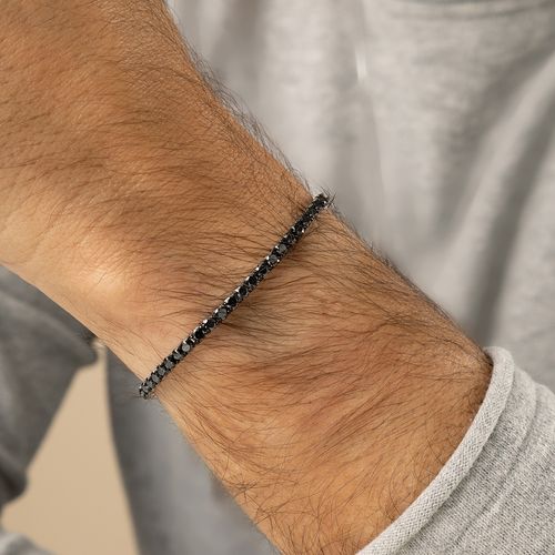 Pulseira Unissex Riviera Inteira com Zircônias Negras 21cm - Prata 925