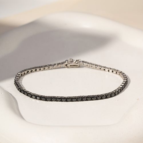 Pulseira Unissex Riviera Inteira com Zircônias Negras 21cm - Prata 925