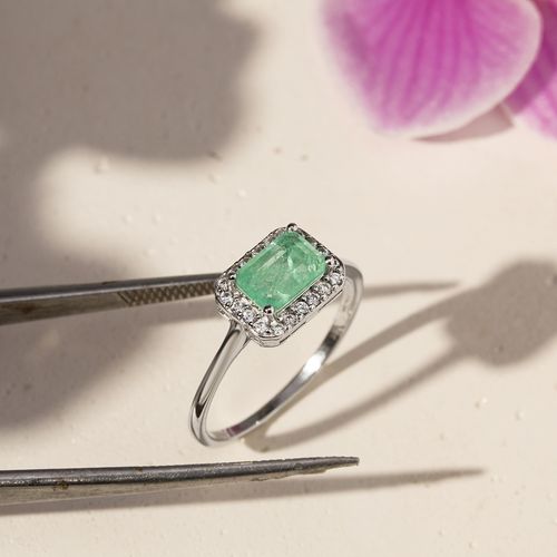 Anel Retângulo de Fusion Esmeralda Colombiana e Zircônias Brancas - Prata 925