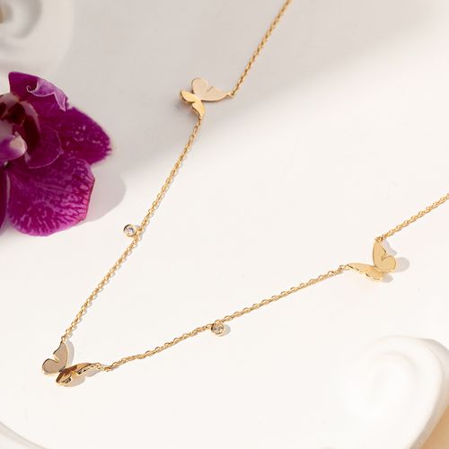 Colar 3 Borboletas com Zircônia Branca - 50 cm - Banho de Ouro 18k