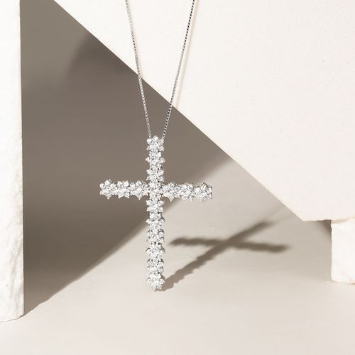 Colar cruz inteira de flores zircônia branca prata 925 50cm