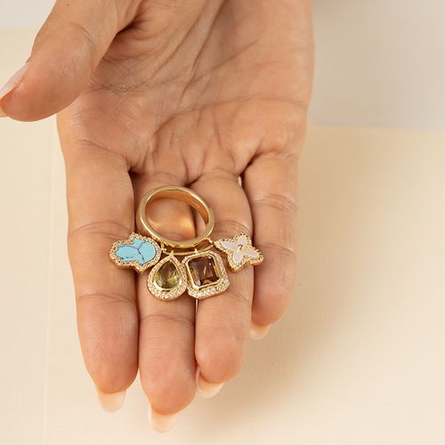 Anel Mix And Match  com Madrepérola, Nanoturquesa e Cristal Peridoto - Banho de Ouro 18k