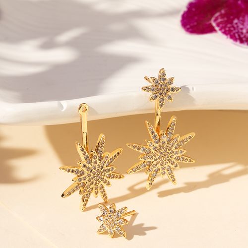 Brinco Earjacket Estrelas com Zircônias Brancas - Banho de Ouro 18k