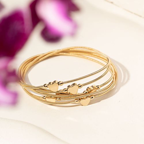 Pulseira Lisa Corda de Violão com Corações 100cm - Banho de Ouro 18k