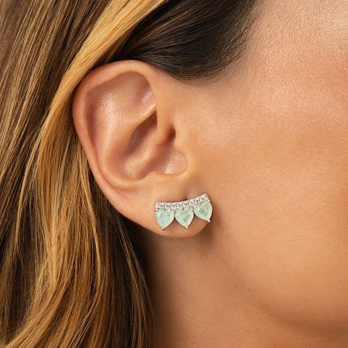 Brinco Earcuff Três Corações com Fusion Turmalina Light e Zircônias Brancas - Prata 925