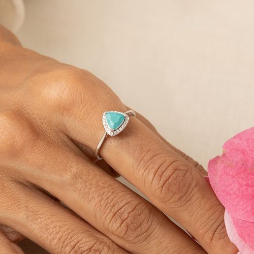 Anel Trillion com Nano Turquesa e Zircônias Brancas - Prata 925