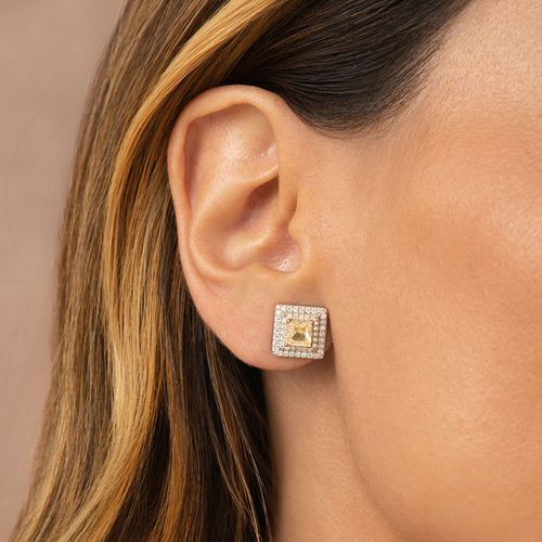 Brinco Quadrado com Zircônia Diamond Lemon e Zircônias Brancas - Prata 925