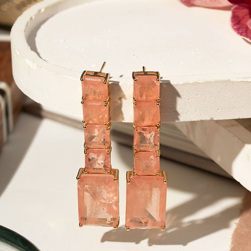 Brinco Longo Formas de Fusion Morganita - Banho de Ouro 18k