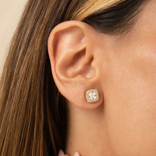 Conjunto Brinco e Colar Quadrado com Zircônias Brancas 50cm - Banho de Ouro 18k