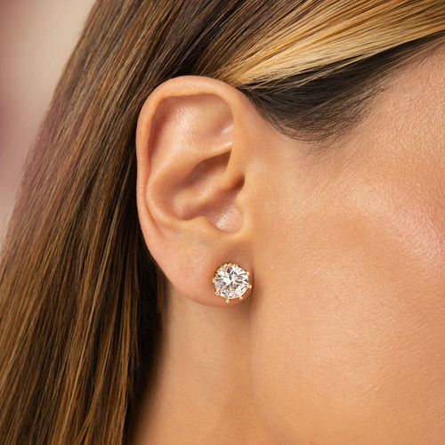 Conjunto Brinco e Colar Coroa 9mm com Zircônias Brancas 50cm - Banho de Ouro 18k