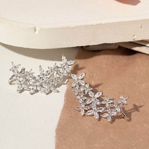 Brinco Earcuff Flores Navetes com Zircônias Brancas - Banho de Ródio Branco