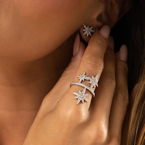 Anel Estrelas com Zircônias Brancas - Prata 925