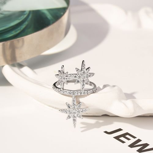 Anel Estrelas com Zircônias Brancas - Prata 925