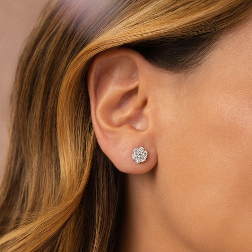 Brinco Top Flor com Zircônias Brancas - Prata 925