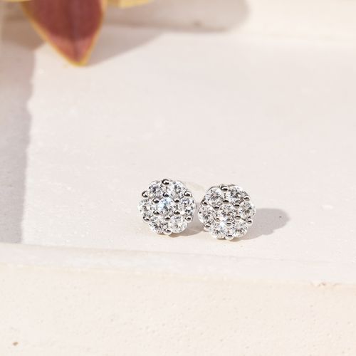 Brinco Top Flor com Zircônias Brancas - Prata 925