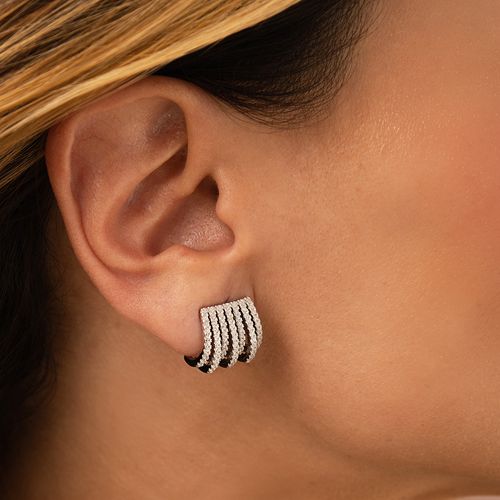 Brinco Ondas com Zircônias Brancas - Prata 925