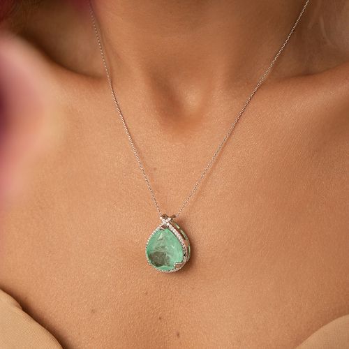 Colar Gota de Fusion Esmeralda Colombiana e Zircônias Brancas 44cm - Prata 925