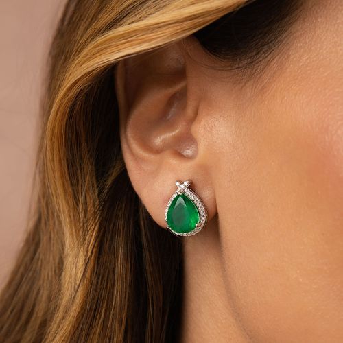 Brinco Gota 12x10 com Fusion Esmeralda e Zircônias Brancas - Prata 925