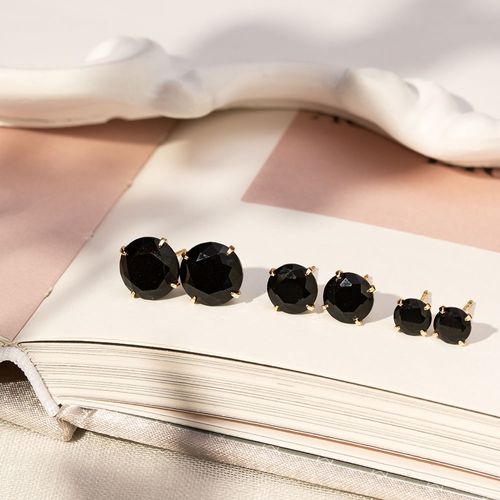 Kit com 3 Pares de Brincos Top Redondos 6mm/8mm/10mm com Zircônias Negras - Banho de Ouro 18k