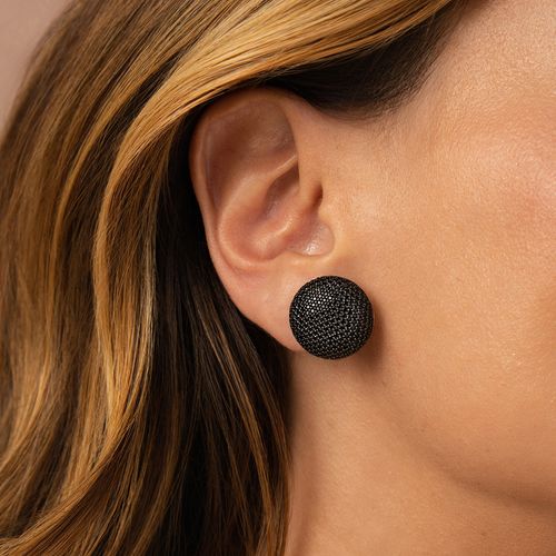 Brinco Redondo Cravejado com Zircônias Negras - Banho de Ródio Branco