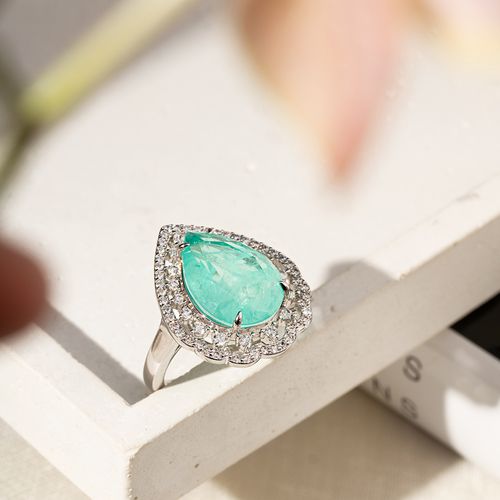 Anel Gotão Fusion Turmalina e Zircônias Brancas - Banho de Ródio Branco