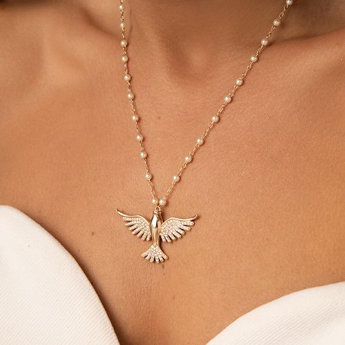 Colar Espírito Santo com Pérolas Coreanas e Zircônias Brancas 50cm - Banho de Ouro 18k