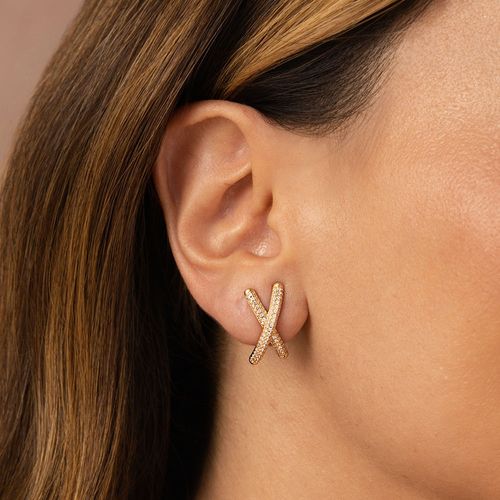 Brinco Entrelaçado com Zircônias Brancas - Banho de Ouro 18k