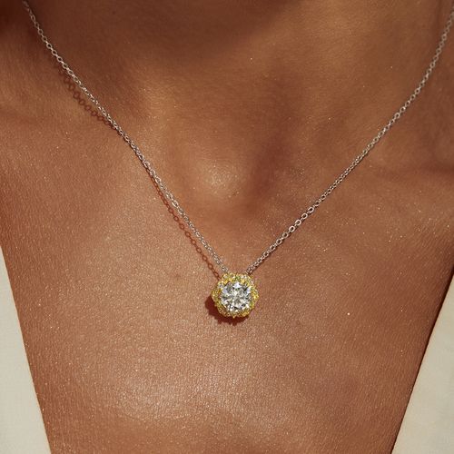 Colar Moissanite Lapidação Brilhante de 7mm 1,2 CT - D 120 Pontos VVS1 e Zircônias Fancy Yellow 50cm- Prata 925