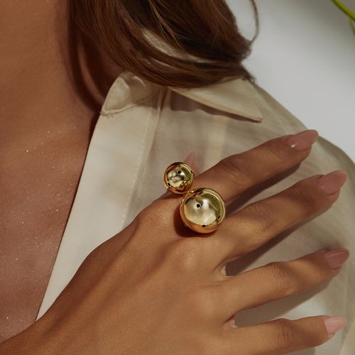 Anel Liso de Esferas Grandes com Furos Free Size Veste do 17 a 19 - Banho de Ouro 18k