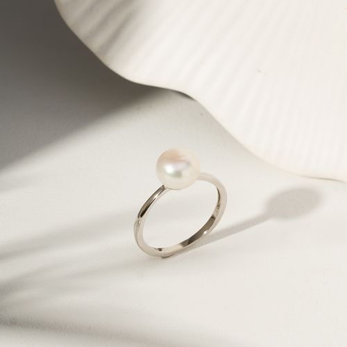 Anel Solitário de Pérola de Água Doce - Prata 925